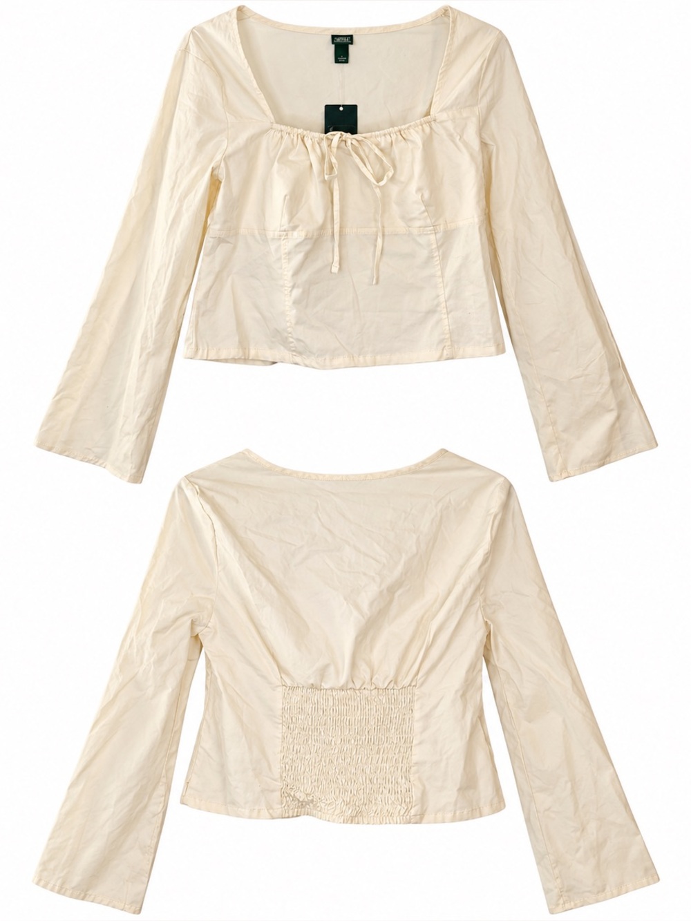 Wild Fable (from Target) NWT Cream Tie-Front Square-Neck Long-Sleeve Blouse